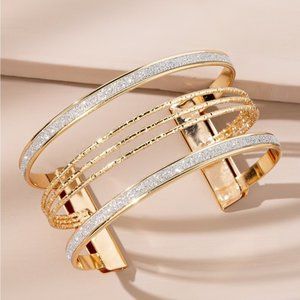 Glitter Detail Cuff Bangle Gold Bracelet For Women Wedding Party Gift